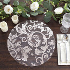 10 - Pack Table Placemats Swirl Foil Floral Design Metallic Silver Round - Sheer Organza Disposable Mats 13" - Bell Racket Store