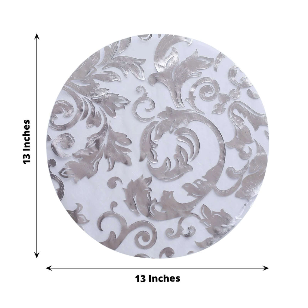 10 - Pack Table Placemats Swirl Foil Floral Design Metallic Silver Round - Sheer Organza Disposable Mats 13" - Bell Racket Store