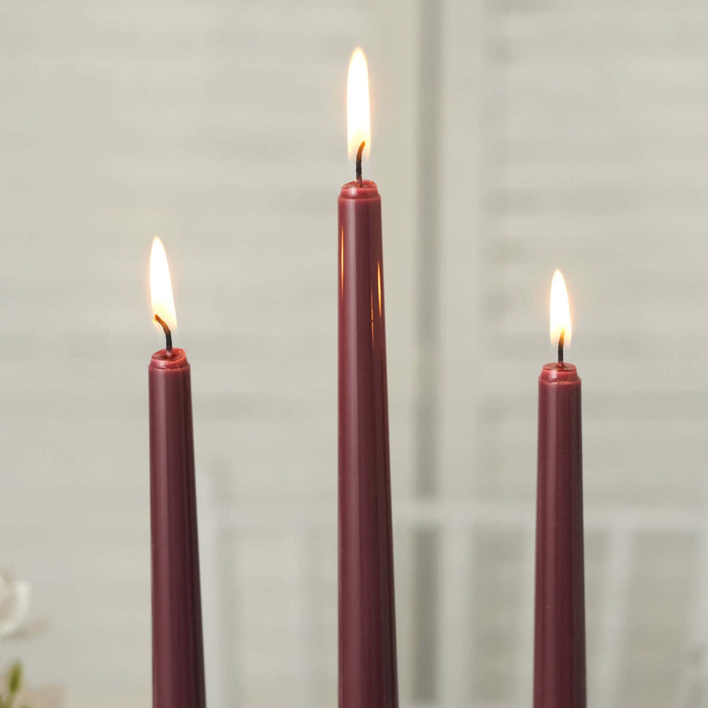 10 - Pack Taper Candles Premium Wax Design Burgundy - Unscented Candles for Upscale Settings 10" - Bell Racket Store