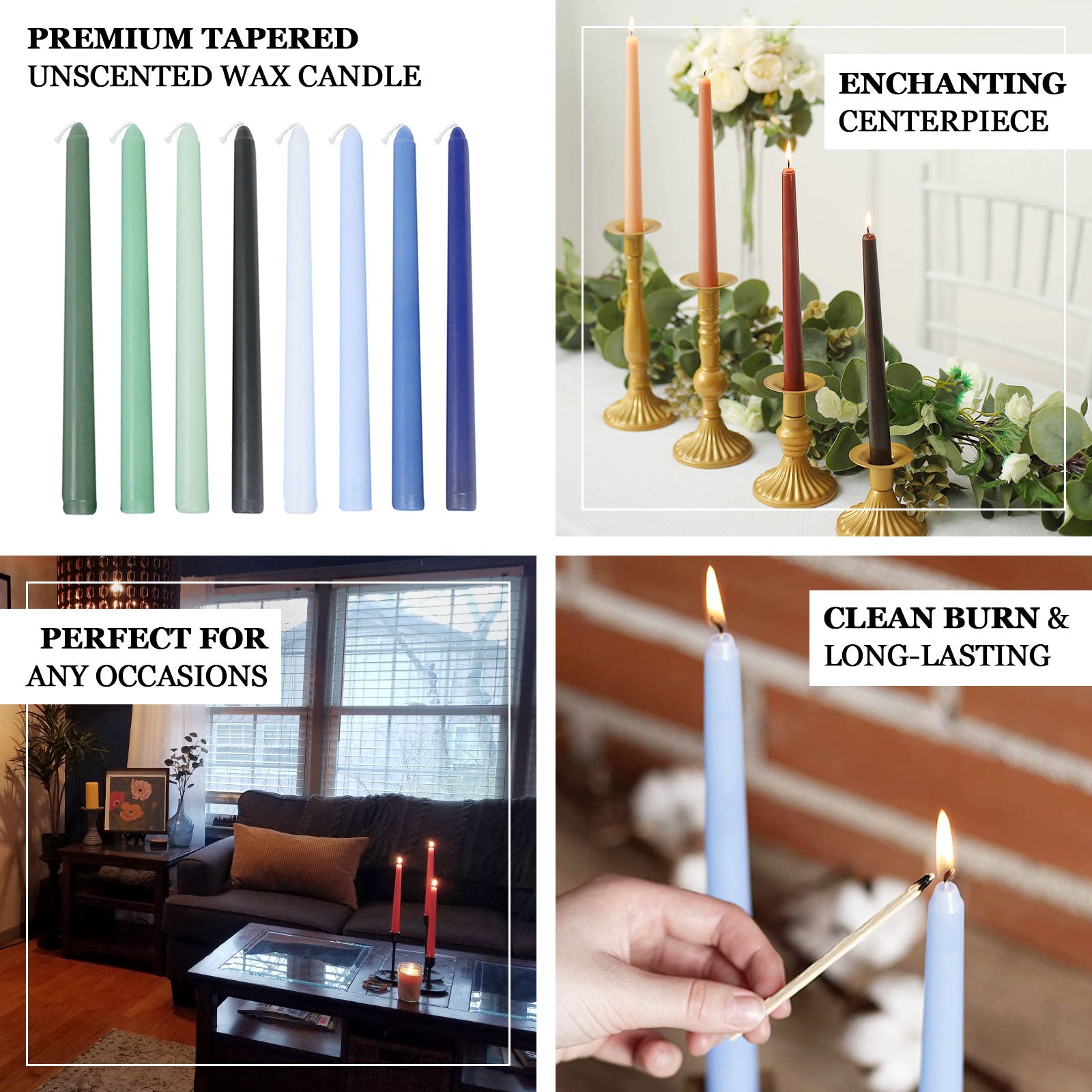 10 - Pack Taper Candles Premium Wax Design Lavender Lilac - Unscented Candles for Upscale Settings 10" - Bell Racket Store