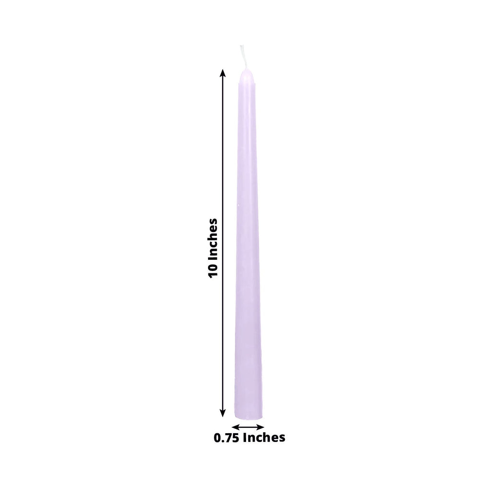 10 - Pack Taper Candles Premium Wax Design Lavender Lilac - Unscented Candles for Upscale Settings 10" - Bell Racket Store