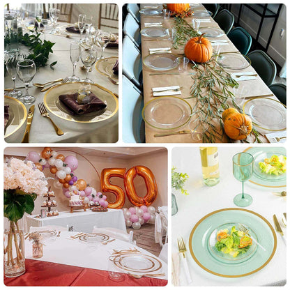 10 Pack Taupe Economy Plastic Charger Plates With Gold Rim, 12" Round Dinner Chargers Event Tabletop Decor - Bell Racket Store