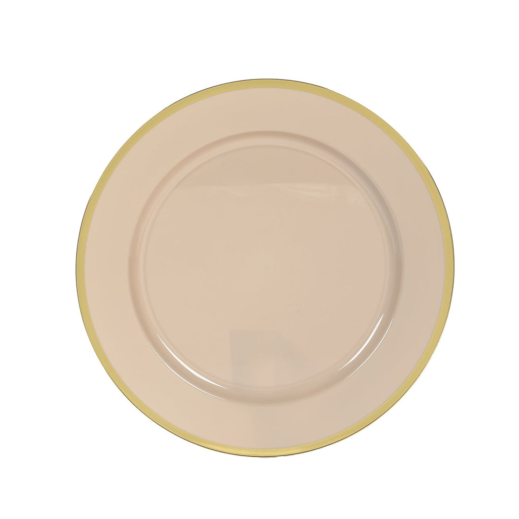 10 Pack Taupe Economy Plastic Charger Plates With Gold Rim, 12" Round Dinner Chargers Event Tabletop Decor - Bell Racket Store