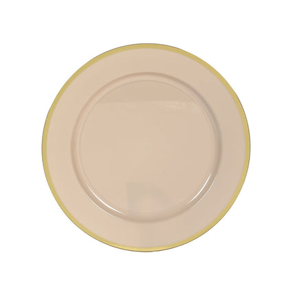 10 Pack Taupe Economy Plastic Charger Plates With Gold Rim, 12" Round Dinner Chargers Event Tabletop Decor - Bell Racket Store