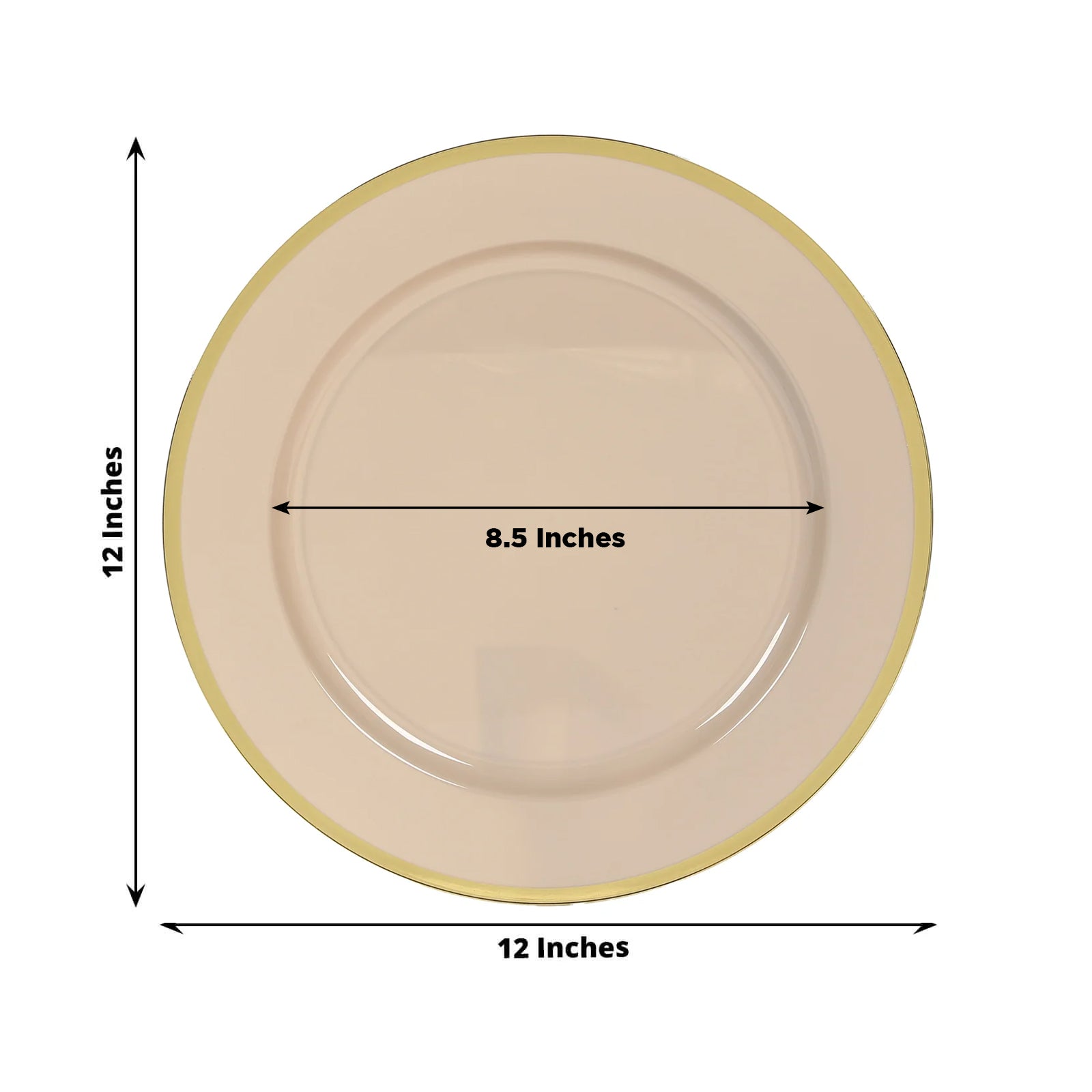 10 Pack Taupe Economy Plastic Charger Plates With Gold Rim, 12" Round Dinner Chargers Event Tabletop Decor - Bell Racket Store