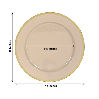 10 Pack Taupe Economy Plastic Charger Plates With Gold Rim, 12" Round Dinner Chargers Event Tabletop Decor - Bell Racket Store
