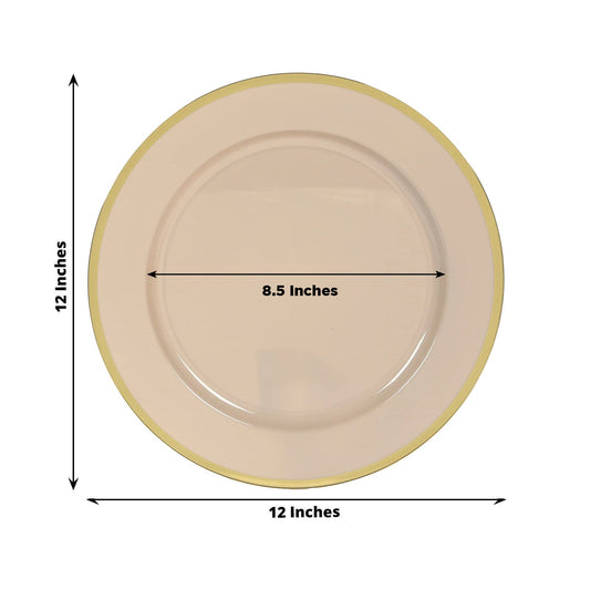 10 Pack Taupe Economy Plastic Charger Plates With Gold Rim, 12" Round Dinner Chargers Event Tabletop Decor - Bell Racket Store