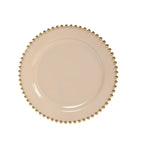 10 - Pack Taupe Plastic Dessert Plates â€“ 8" Round with Gold Beaded Rim, Disposable for Parties & Events - Bell Racket Store