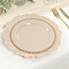 10 - Pack Taupe Plastic Dessert Plates â€“ 8" Round with Gold Beaded Rim, Disposable for Parties & Events - Bell Racket Store