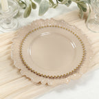 10 - Pack Taupe Plastic Dessert Plates â€“ 8" Round with Gold Beaded Rim, Disposable for Parties & Events - Bell Racket Store