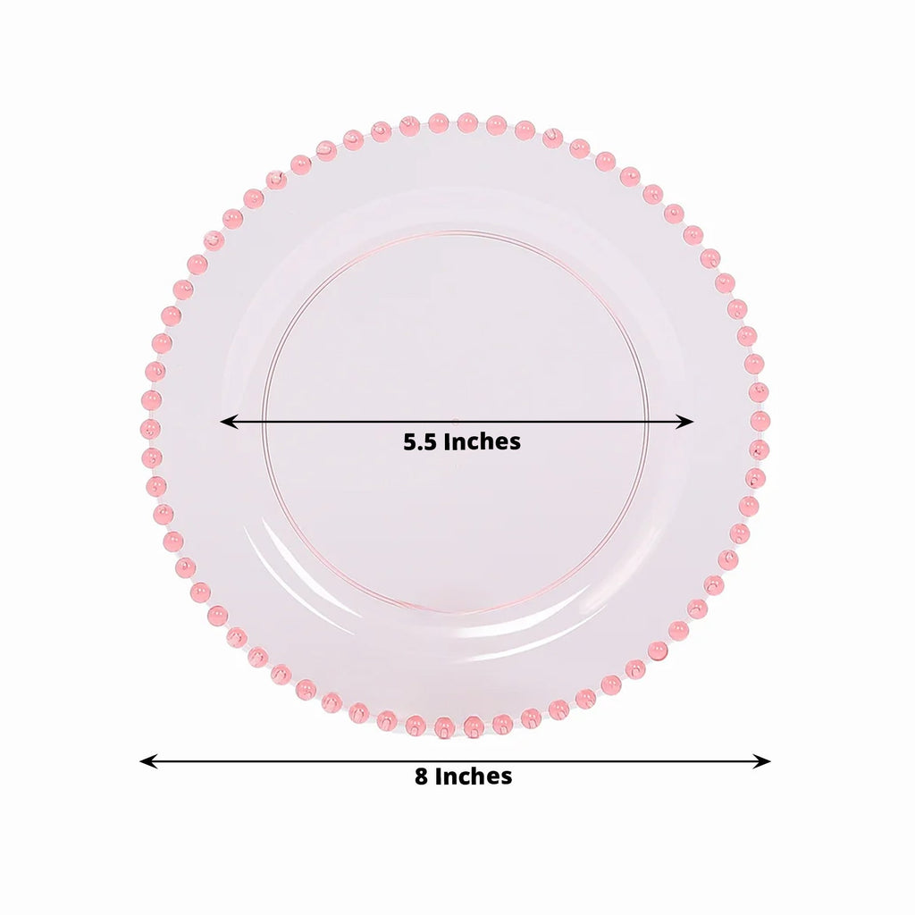 10 - Pack Transparent Blush Plastic Dessert Plates â€“ 8" Round with Beaded Rim, Disposable for Parties & Events - Bell Racket Store