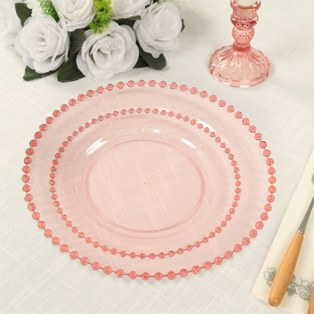 10 - Pack Transparent Blush Plastic Dessert Plates â€“ 8" Round with Beaded Rim, Disposable for Parties & Events - Bell Racket Store