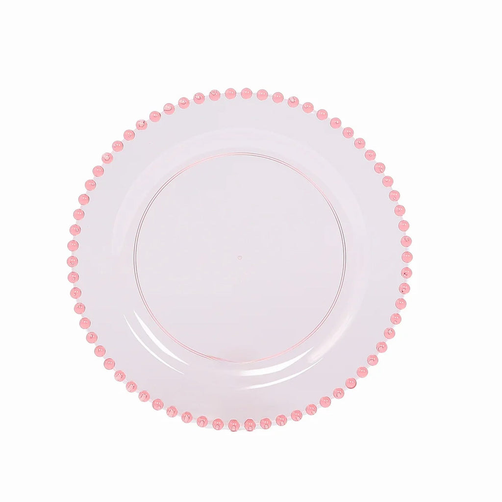 10 - Pack Transparent Blush Plastic Dessert Plates â€“ 8" Round with Beaded Rim, Disposable for Parties & Events - Bell Racket Store