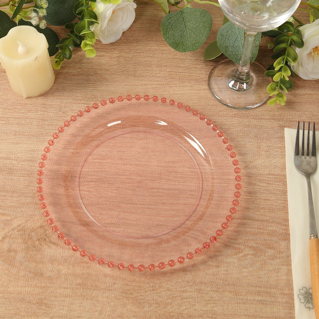 10 - Pack Transparent Blush Plastic Dessert Plates â€“ 8" Round with Beaded Rim, Disposable for Parties & Events - Bell Racket Store
