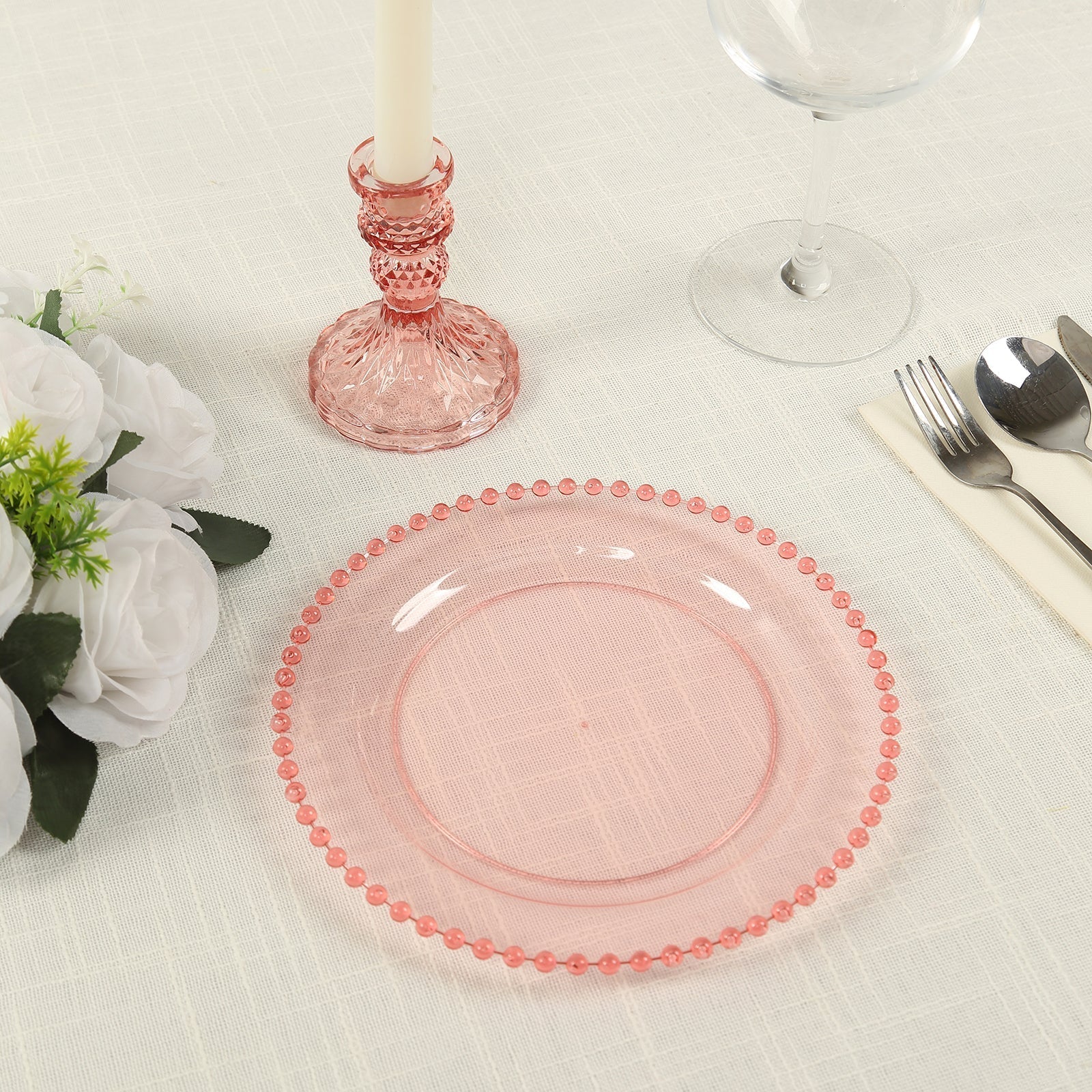 10 - Pack Transparent Blush Plastic Dessert Plates â€“ 8" Round with Beaded Rim, Disposable for Parties & Events - Bell Racket Store