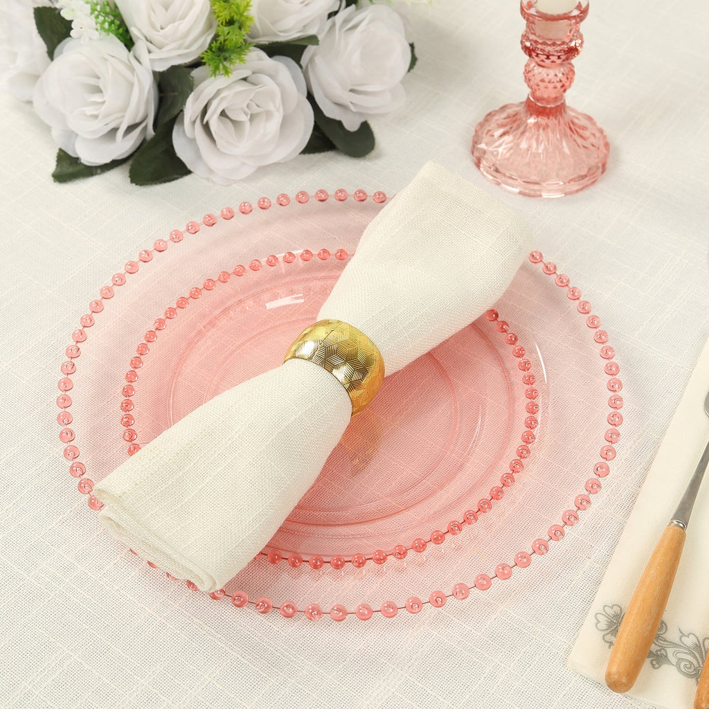 10 - Pack Transparent Blush Plastic Dessert Plates â€“ 8" Round with Beaded Rim, Disposable for Parties & Events - Bell Racket Store
