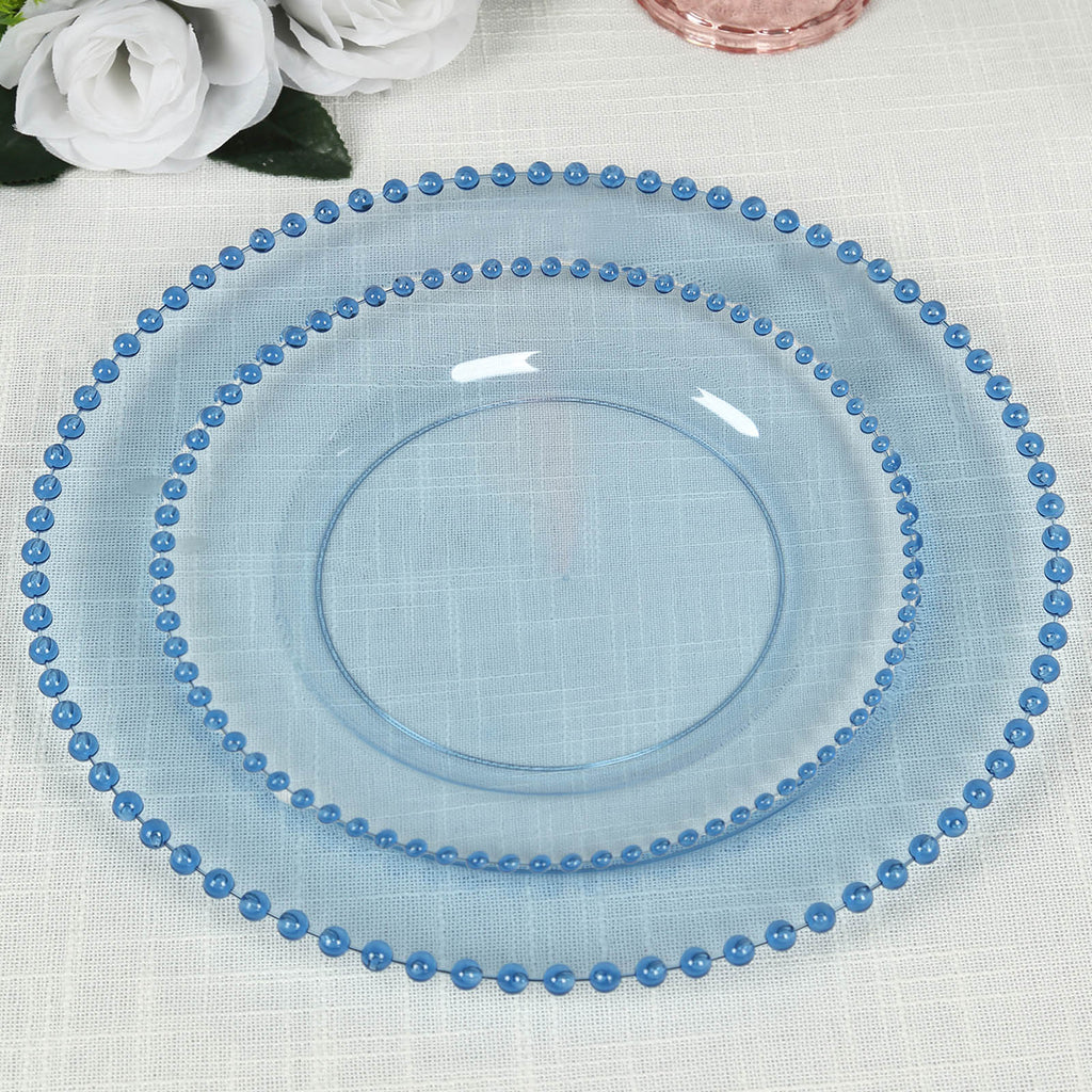 10 - Pack Transparent Dusty Blue Plastic Dessert Plates â€“ 8" Round with Beaded Rim, Disposable for Parties & Events - Bell Racket Store