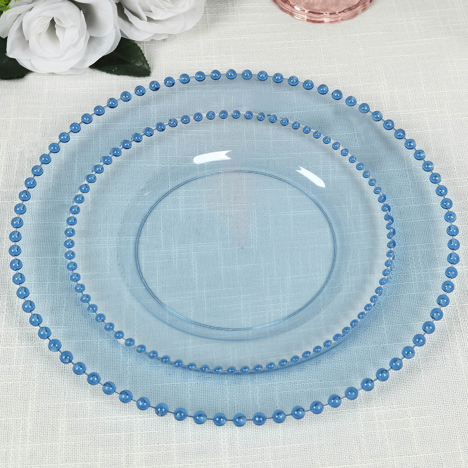 10 - Pack Transparent Dusty Blue Plastic Dessert Plates â€“ 8" Round with Beaded Rim, Disposable for Parties & Events - Bell Racket Store
