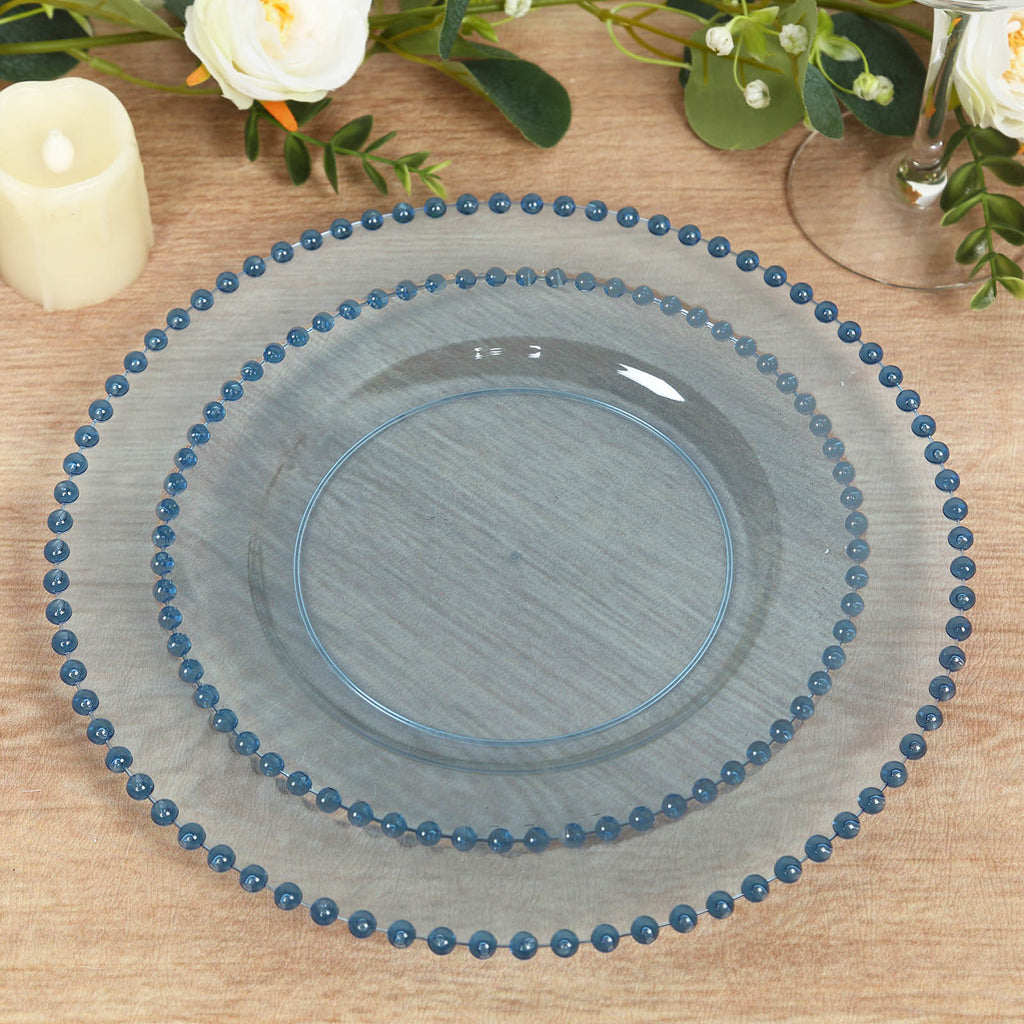 10 - Pack Transparent Dusty Blue Plastic Dessert Plates â€“ 8" Round with Beaded Rim, Disposable for Parties & Events - Bell Racket Store