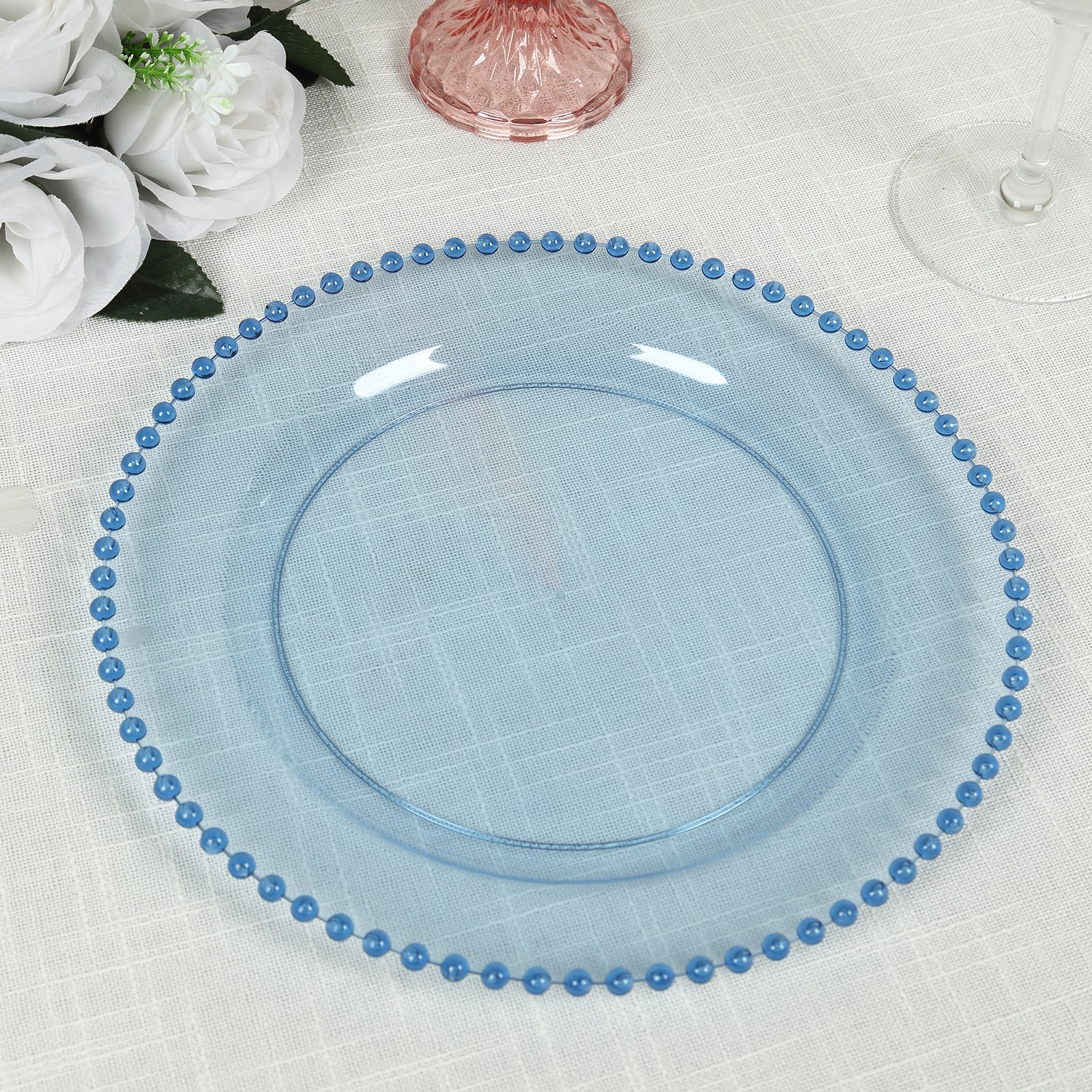 10 - Pack Transparent Dusty Blue Plastic Dessert Plates â€“ 8" Round with Beaded Rim, Disposable for Parties & Events - Bell Racket Store