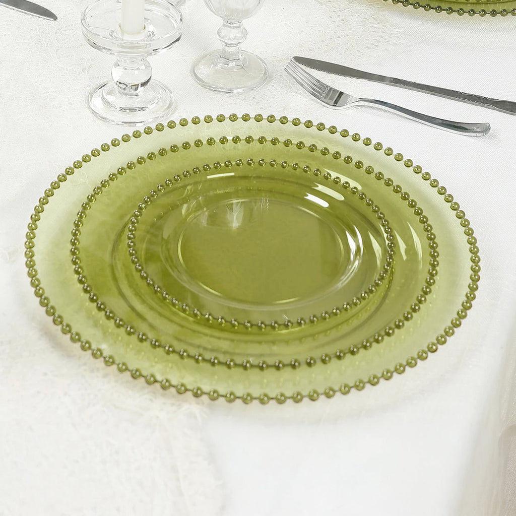 10 - Pack Transparent Dusty Sage Green Plastic Dessert Plates â€“ 8" Round with Beaded Rim, Disposable for Parties & Events - Bell Racket Store