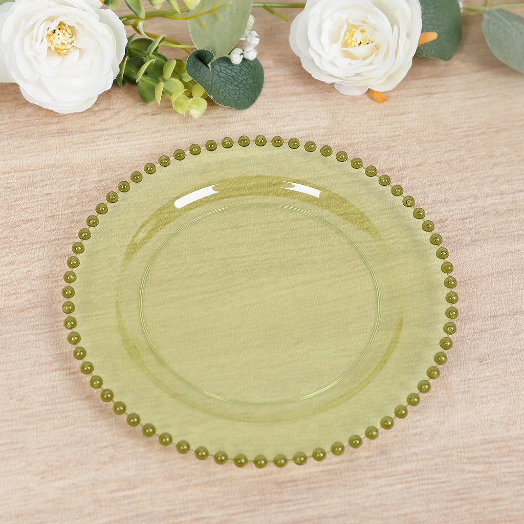 10 - Pack Transparent Dusty Sage Green Plastic Dessert Plates â€“ 8" Round with Beaded Rim, Disposable for Parties & Events - Bell Racket Store