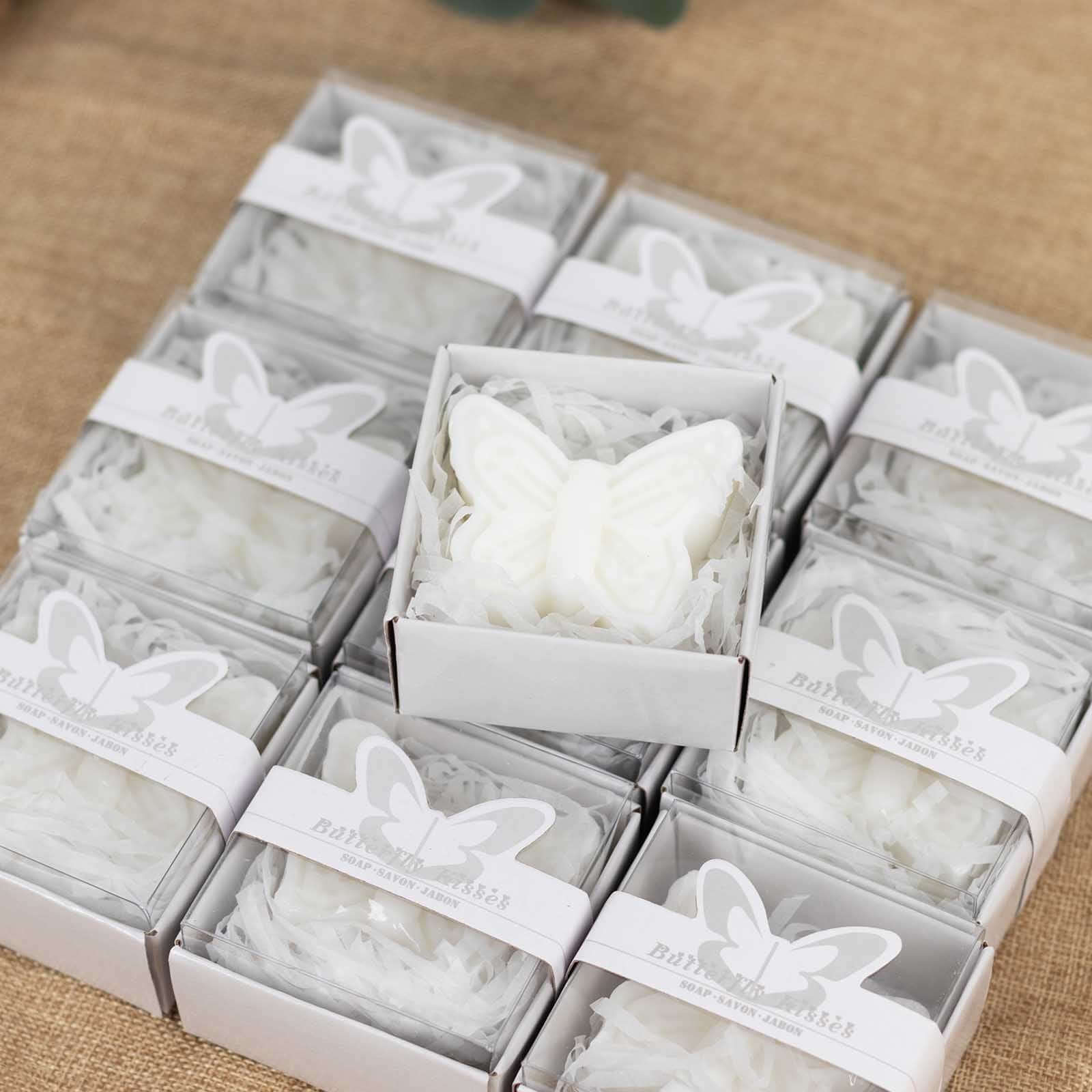 10 Pack White Butterfly Unscented Soap Baby Shower Favors with Gift Boxes, Pre - Packed Bridal Shower Wedding Souvenirs - 2" - Bell Racket Store