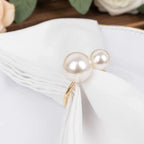 10 Pack White Pearl Gold Metal Napkin Holders Dining Table Decor, Elegant Round Wedding Napkin Rings - 2.5" - Bell Racket Store