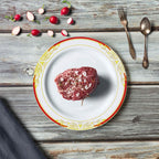 10 Pack White With Red Rim 10" Plastic Dinner Plates, Round With Gold Vine Design - Bell Racket Store