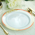 10 Pack White With Red Rim 10" Plastic Dinner Plates, Round With Gold Vine Design - Bell Racket Store