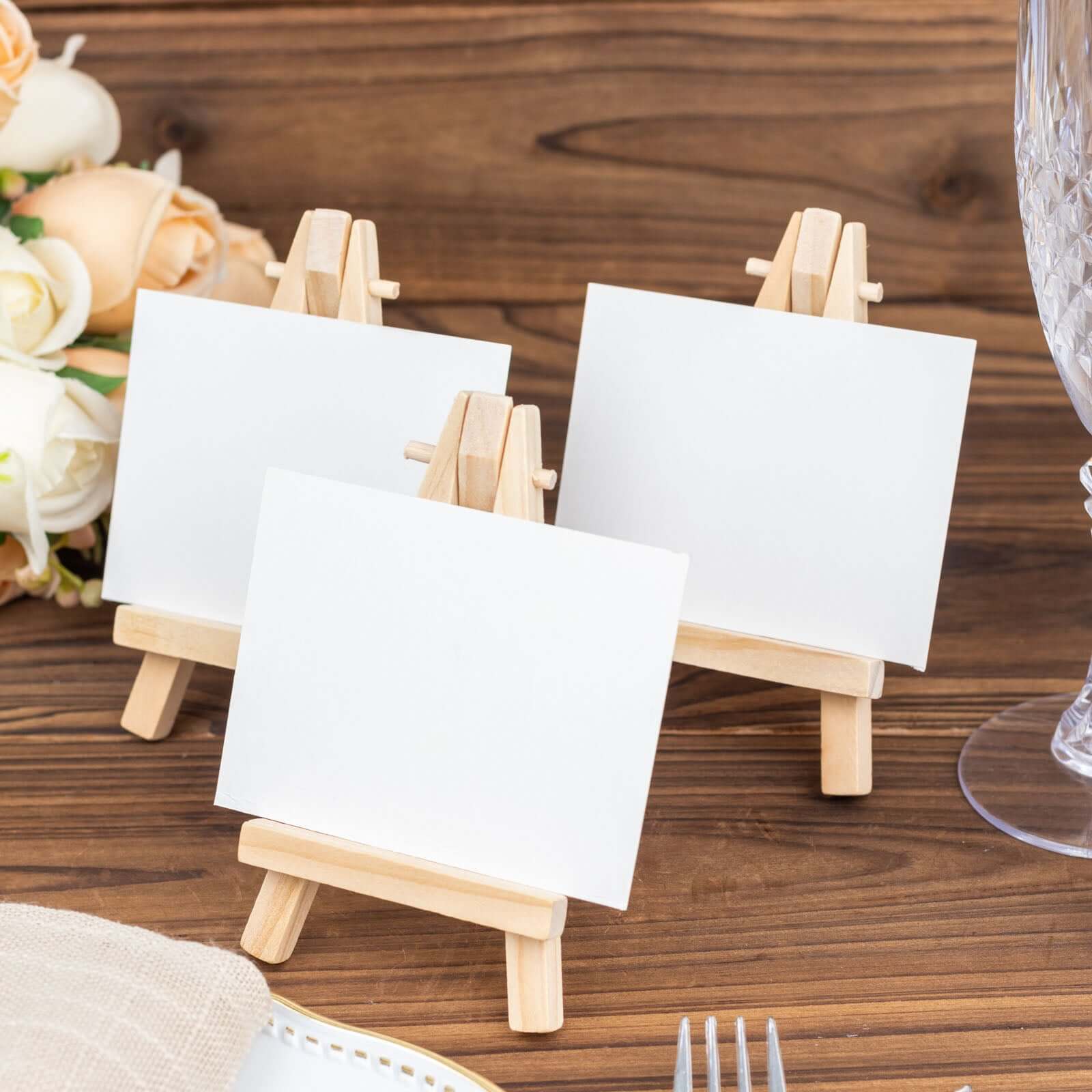 10 - Pack Wooden Display Easel Stands DIY Mini Design Natural - Rustic Place Card Table Number Holders 5" - Bell Racket Store