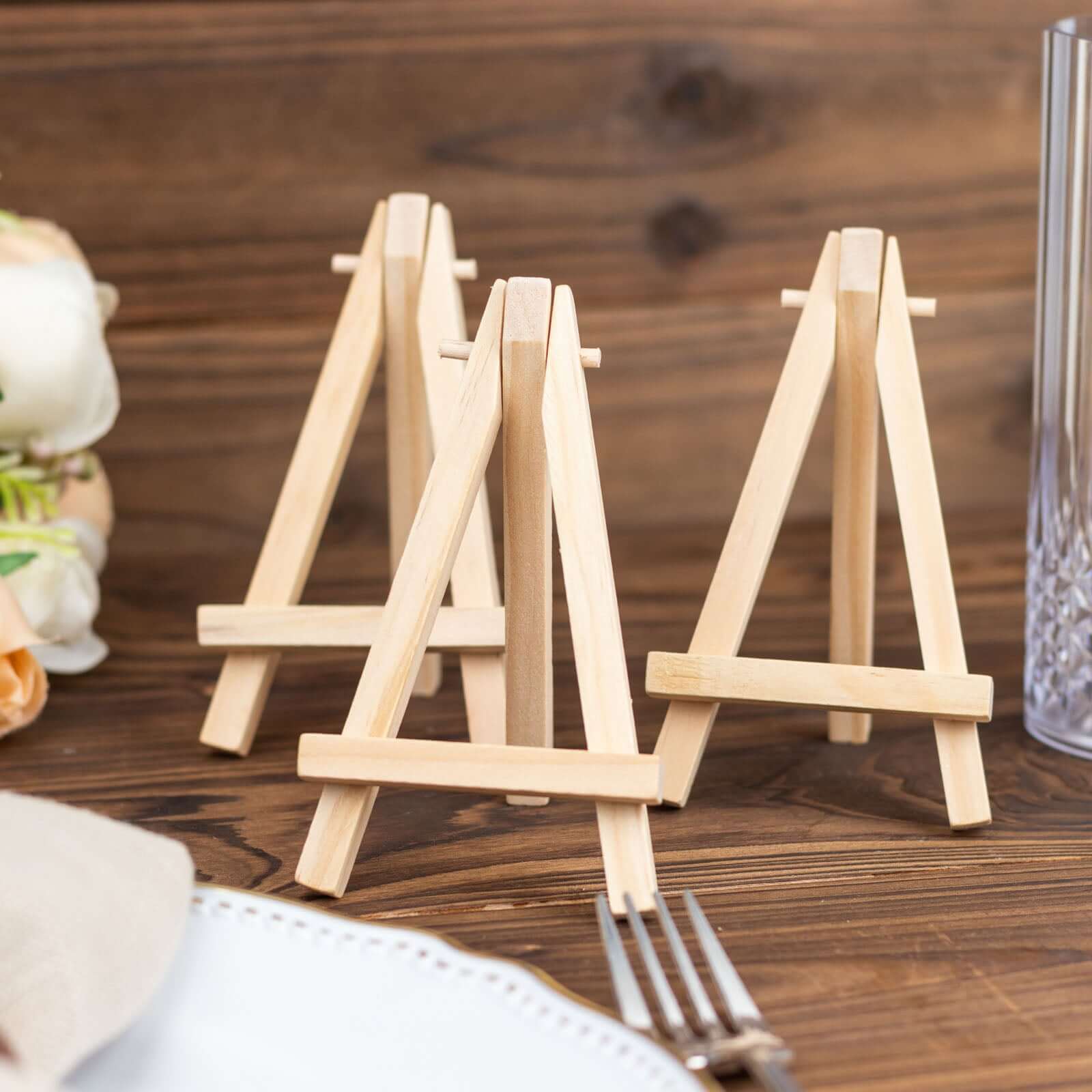 10 - Pack Wooden Display Easel Stands DIY Mini Design Natural - Rustic Place Card Table Number Holders 5" - Bell Racket Store