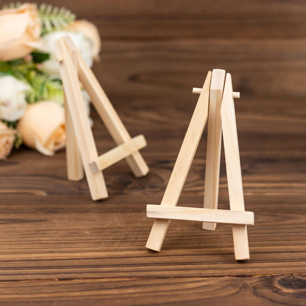 10 - Pack Wooden Display Easel Stands DIY Mini Design Natural - Rustic Place Card Table Number Holders 5" - Bell Racket Store