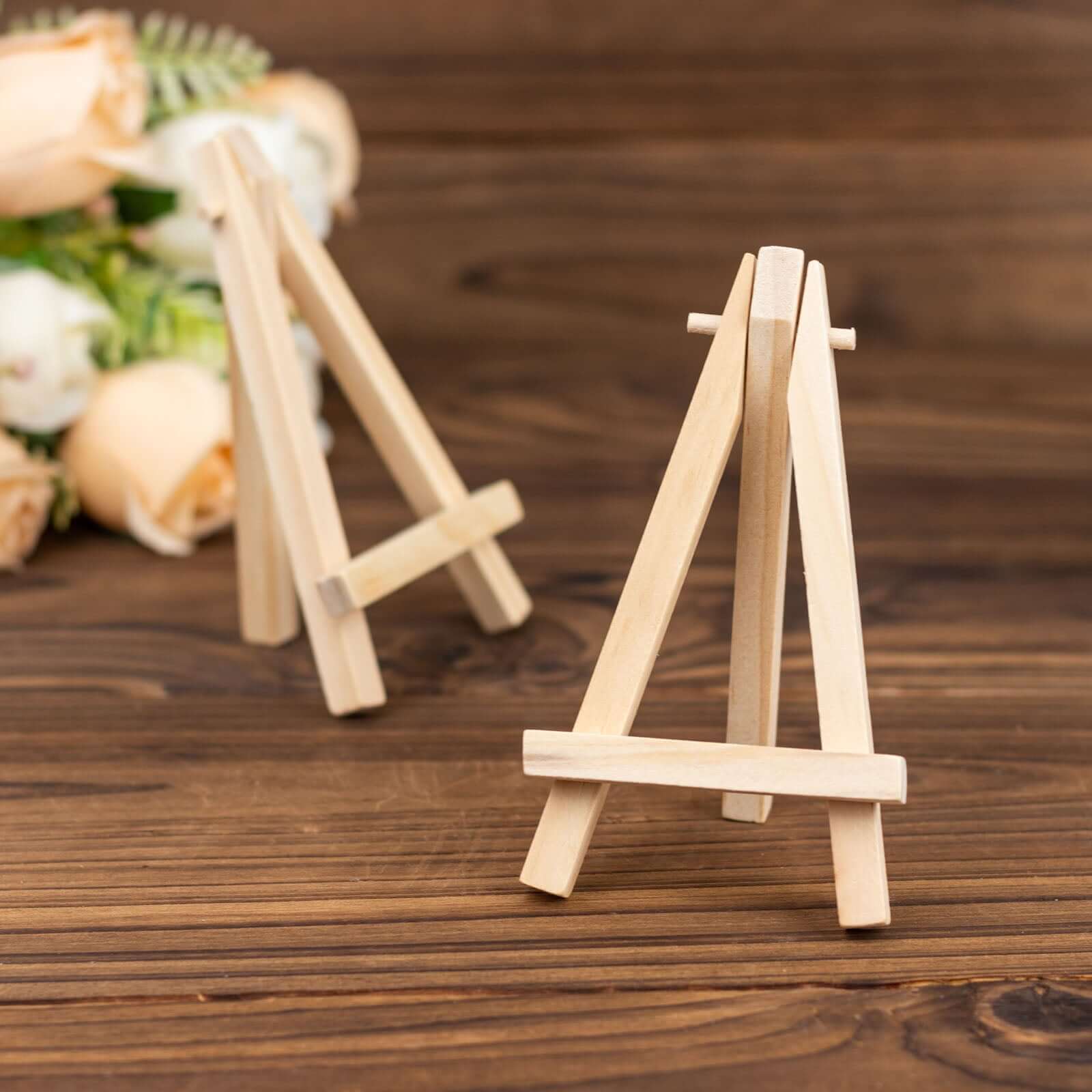 10 - Pack Wooden Display Easel Stands DIY Mini Design Natural - Rustic Place Card Table Number Holders 5" - Bell Racket Store