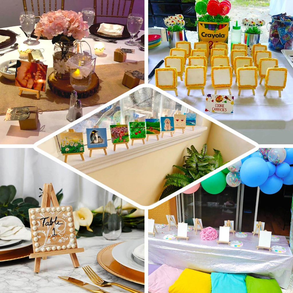 10 - Pack Wooden Display Easel Stands DIY Mini Design Natural - Rustic Place Card Table Number Holders 5" - Bell Racket Store