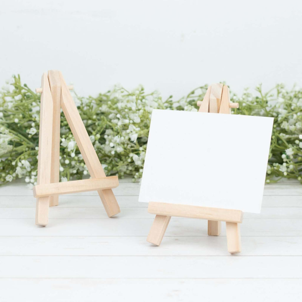 10 - Pack Wooden Display Easel Stands DIY Mini Design Natural - Rustic Place Card Table Number Holders 5" - Bell Racket Store