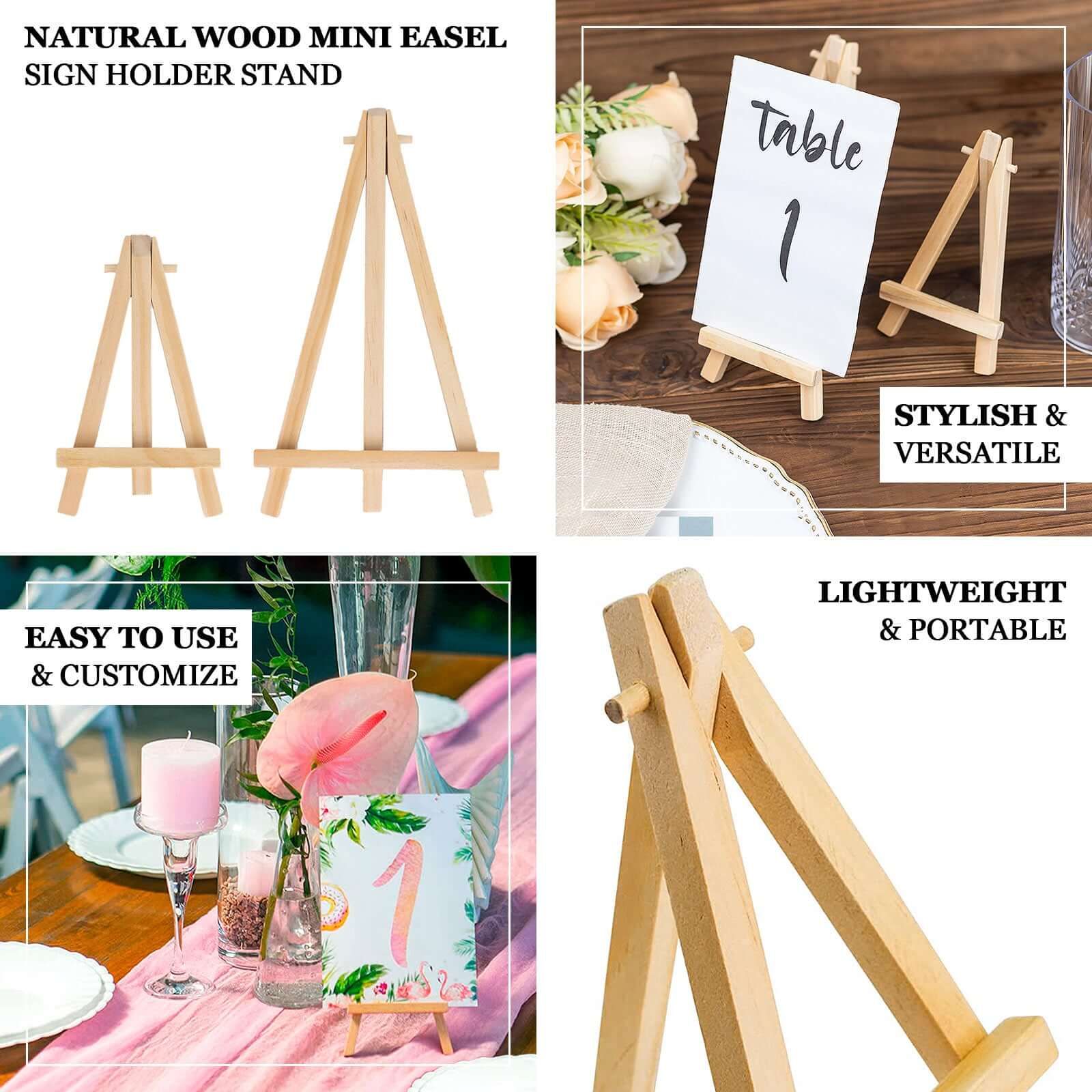10 - Pack Wooden Display Easel Stands DIY Mini Design Natural - Rustic Place Card Table Number Holders 5" - Bell Racket Store