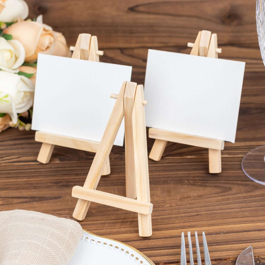 10 - Pack Wooden Display Easel Stands DIY Mini Design Natural - Rustic Place Card Table Number Holders 5" - Bell Racket Store