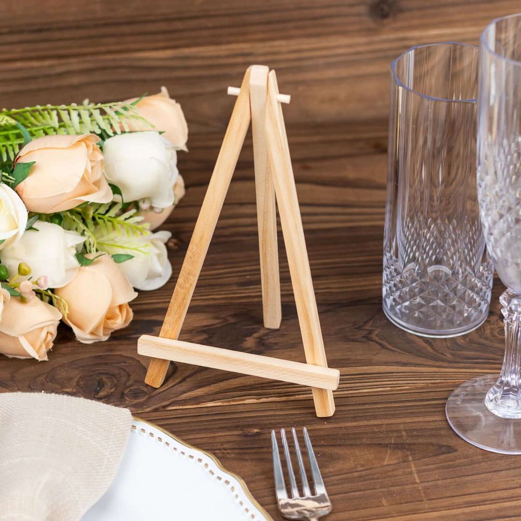 10 - Pack Wooden Display Easel Stands DIY Small Design Natural - Rustic Place Card Table Number Holders 7" - Bell Racket Store