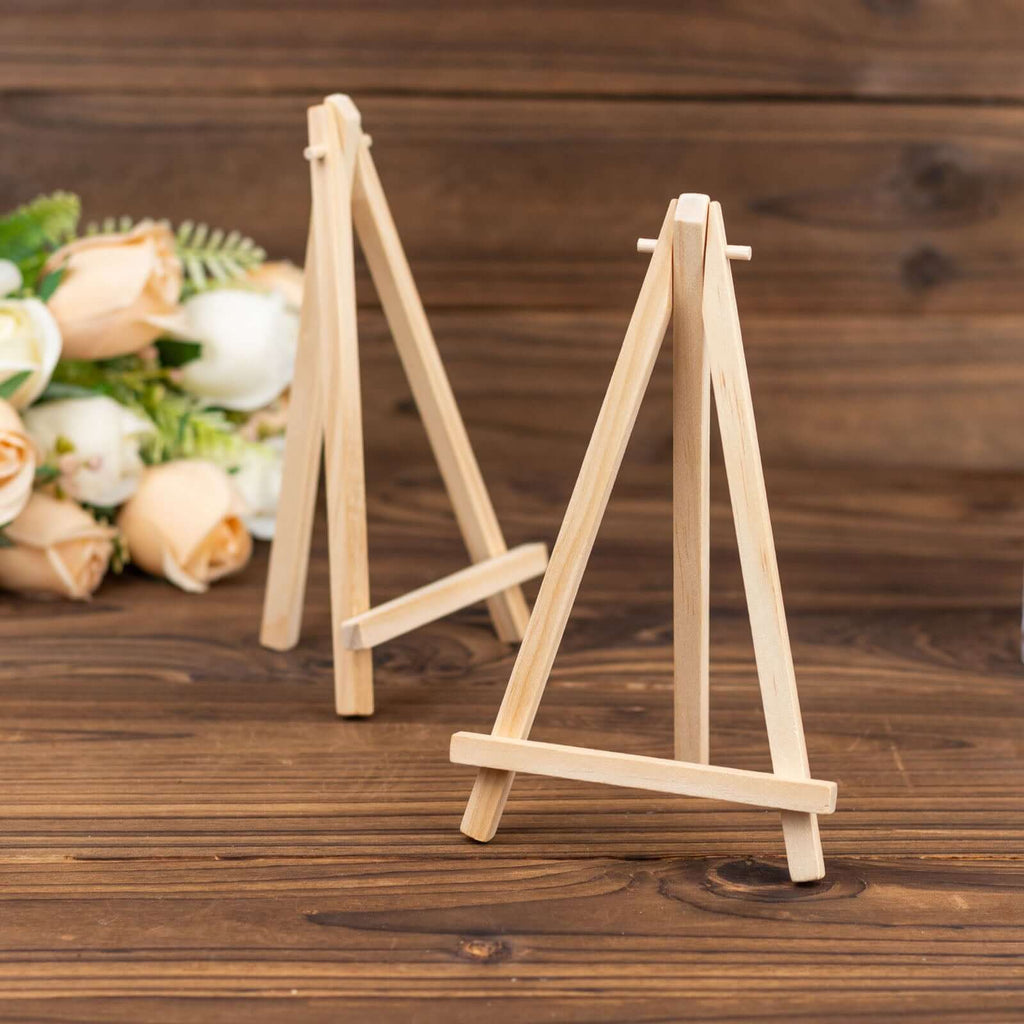 10 - Pack Wooden Display Easel Stands DIY Small Design Natural - Rustic Place Card Table Number Holders 7" - Bell Racket Store