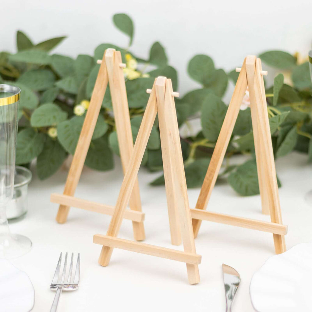 10 - Pack Wooden Display Easel Stands DIY Small Design Natural - Rustic Place Card Table Number Holders 7" - Bell Racket Store