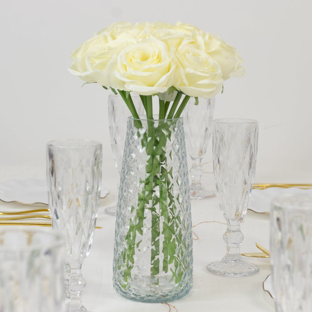 10 Pcs 12" Artificial Silk Roses - Ivory, Single Stem Rose for Flower Bouquet Arrangements - Bell Racket Store