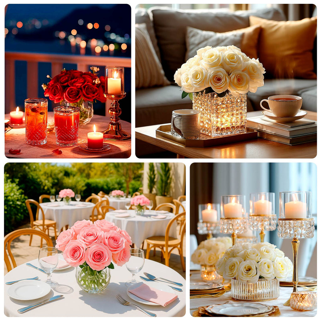 10 Pcs 12" Artificial Silk Roses - Pink, Single Stem Rose for Flower Bouquet Arrangements - Bell Racket Store