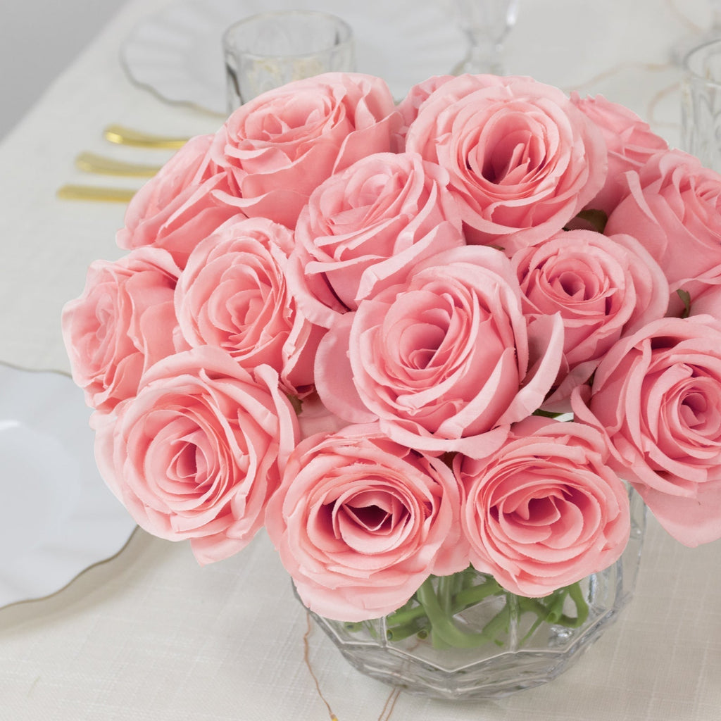 10 Pcs 12" Artificial Silk Roses - Pink, Single Stem Rose for Flower Bouquet Arrangements - Bell Racket Store