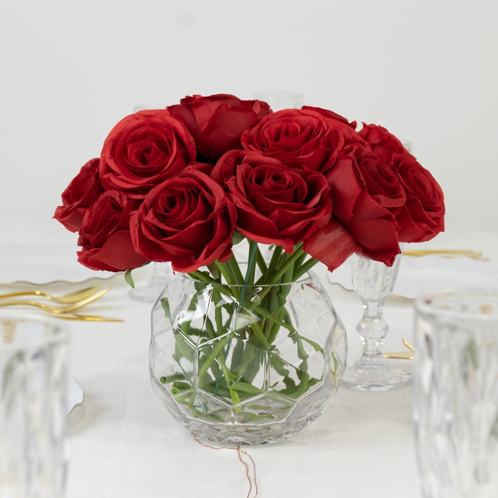 10 Pcs 12" Artificial Silk Roses - Red, Single Stem Rose for Flower Bouquet Arrangements - Bell Racket Store