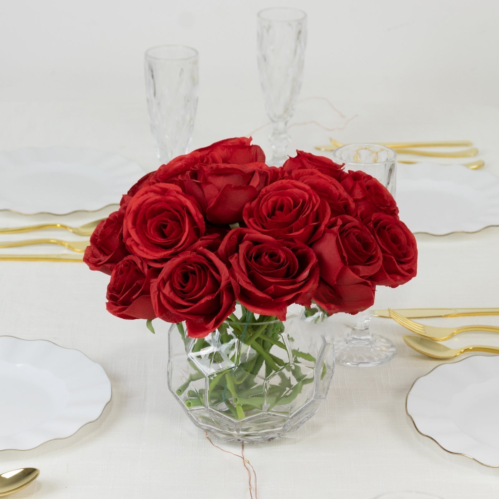 10 Pcs 12" Artificial Silk Roses - Red, Single Stem Rose for Flower Bouquet Arrangements - Bell Racket Store