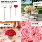 10 Pcs 12" Artificial Silk Roses - Red, Single Stem Rose for Flower Bouquet Arrangements - Bell Racket Store