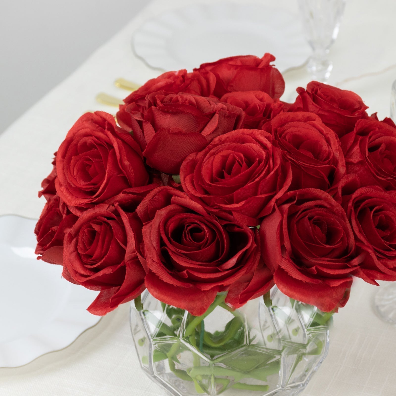 10 Pcs 12" Artificial Silk Roses - Red, Single Stem Rose for Flower Bouquet Arrangements - Bell Racket Store