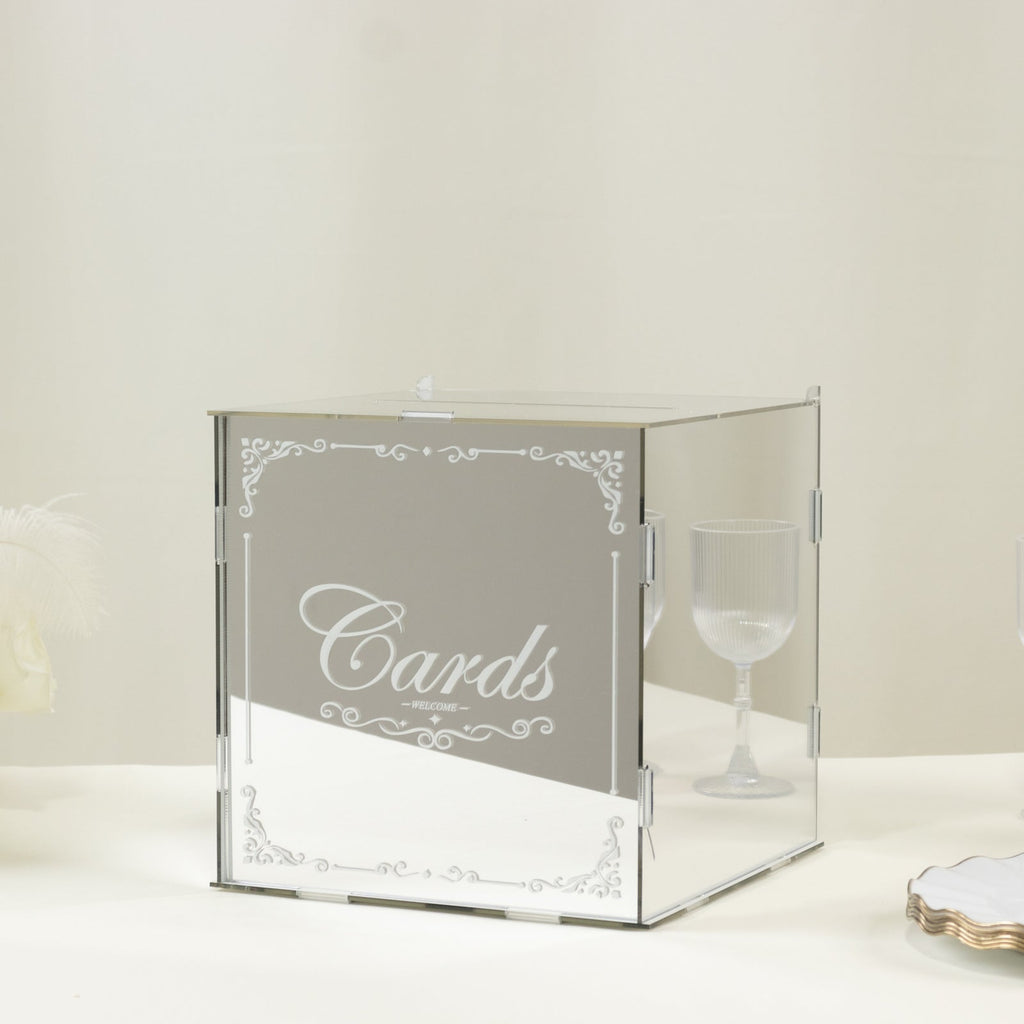 10" Silver Mirror Acrylic Wedding Card Box with Slot - Wishing Well Money Box for Reception, Graduation, and Events - Bell Racket Store
