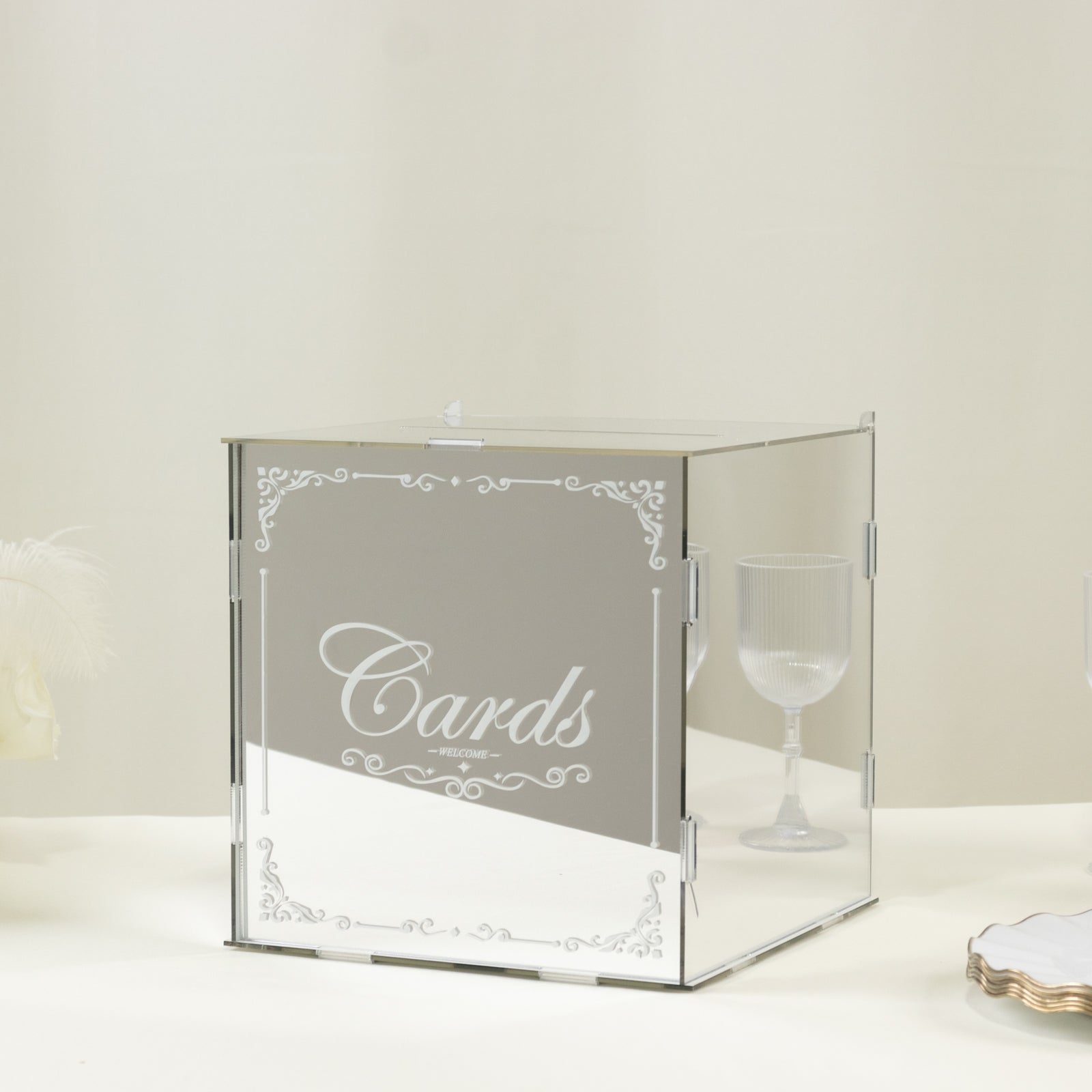 10" Silver Mirror Acrylic Wedding Card Box with Slot - Wishing Well Money Box for Reception, Graduation, and Events - Bell Racket Store